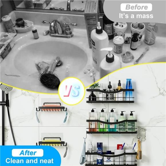 Shower Shelf Deep Caddy 5-Pack basket with Soap Dish Holder, Stainless Steel - Picture 3 of 8